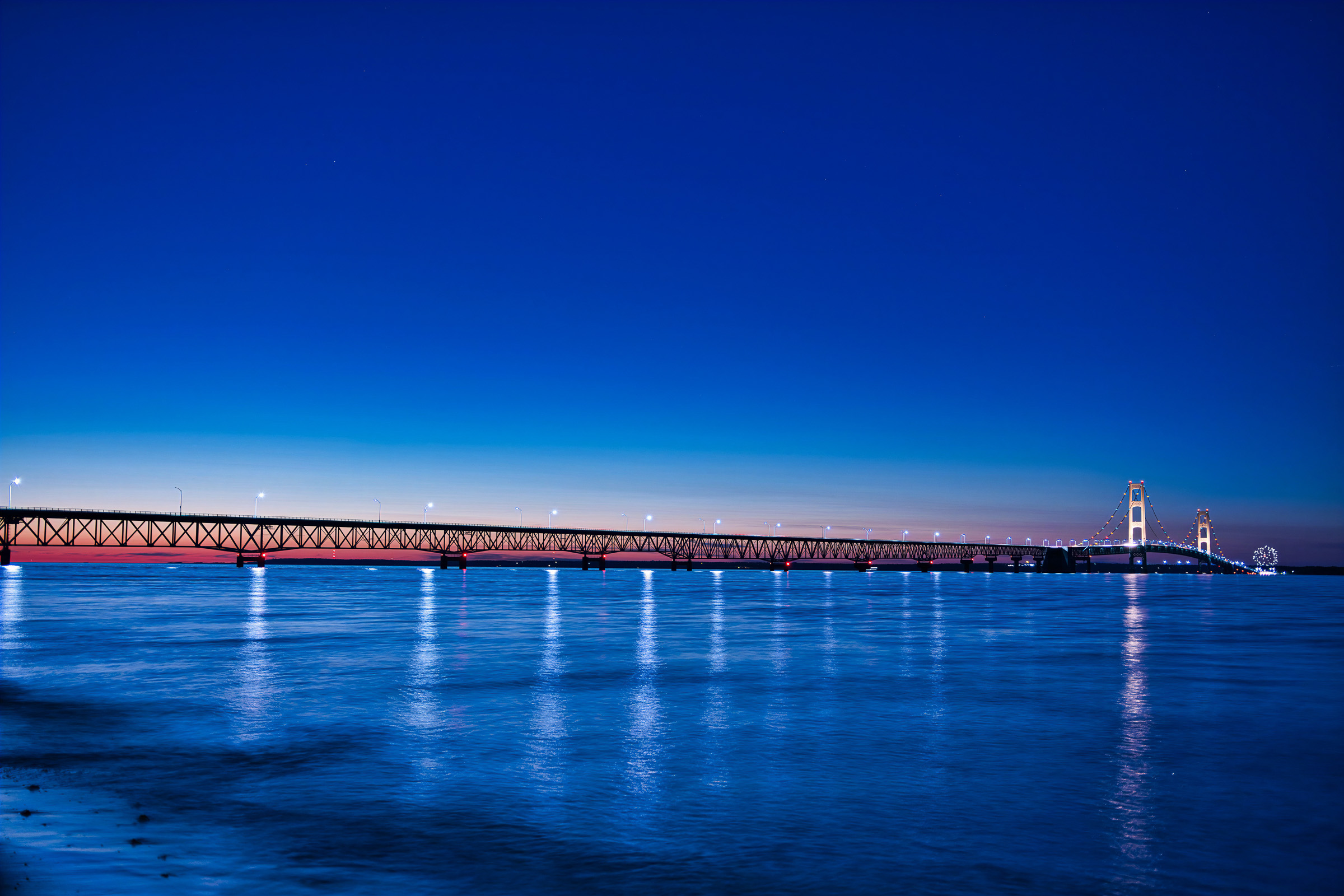 Wide angle view of the Mackinac Bridge